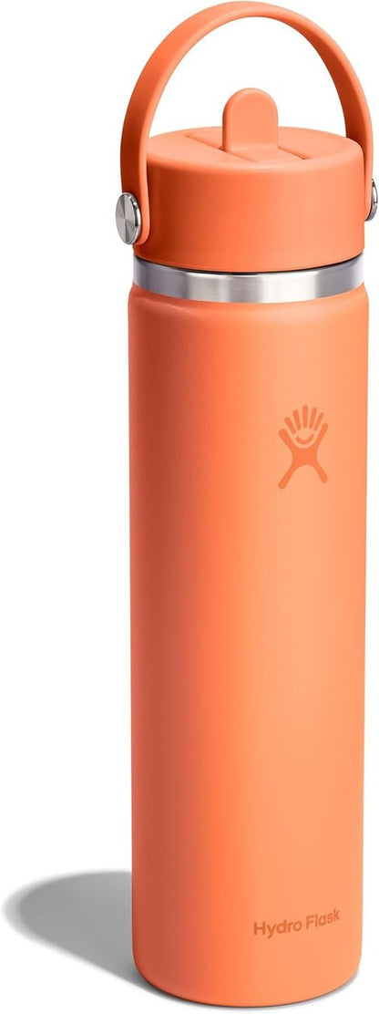 Hydro Flask Water Bottle - Insulated Stainless Steel with Wide Mouth Flex Straw Lid | 24 Oz Nectar Orange