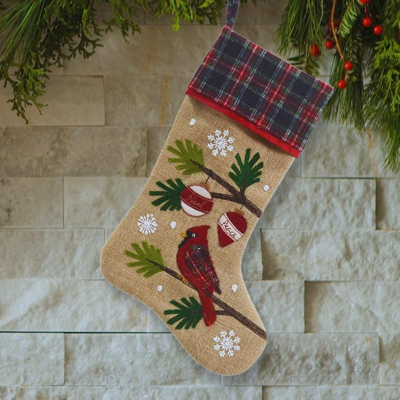 Comfy Hour Joyful Holiday Collection Stocking - Christmas Cardinal with Pine Tree
