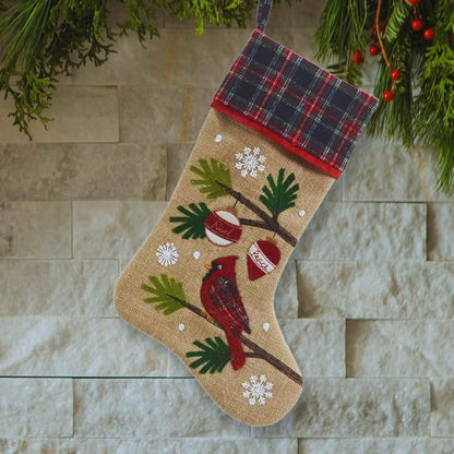 Comfy Hour Joyful Holiday Collection Stocking - Christmas Cardinal with Pine Tree