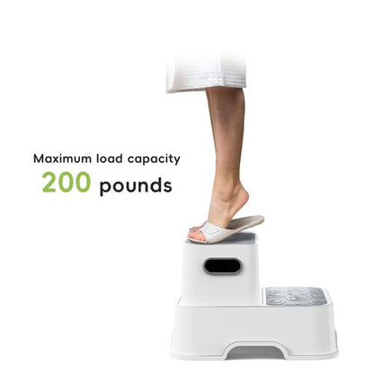 2-Pack Step Stool for Kids with Faucet Extender & Duck Toys - Non-Slip Toddler Stool for Bathroom Sink, Potty Training & Kitchen - Heavy Duty 200lbs Foot Stool for Adults (Grey)