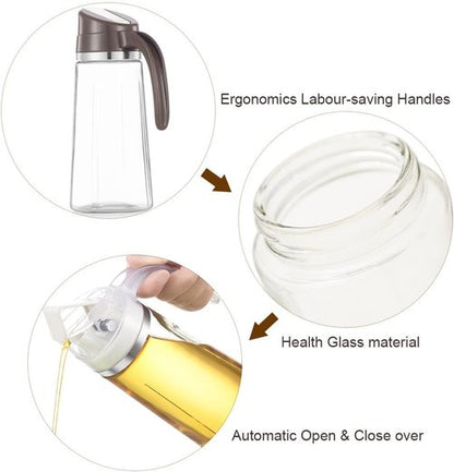 Marbrasse Oil Dispenser - 20 OZ Leakproof Glass Bottle with Auto Flip Cap | Olive Oil Container (White)