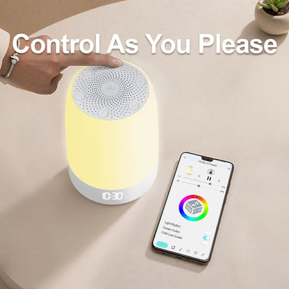 Skiennix White Noise Machine - 32 Soothing Sounds & Rainbow Light | Bluetooth Alarm Clock for All Ages