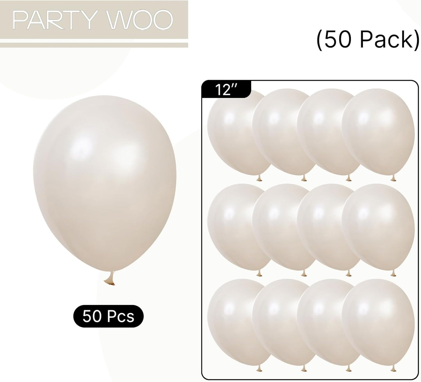 PartyWoo Pearl Beige Balloons - 50pcs 12 Inch Off White Latex Helium Balloons for Weddings & Events