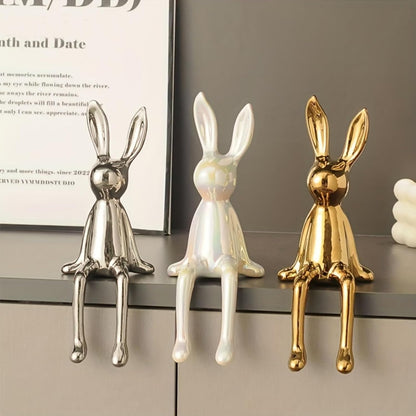 Skiennix Ceramic Long-Eared Rabbit Statue - Elegant Home Decor Accent in Gold Finish