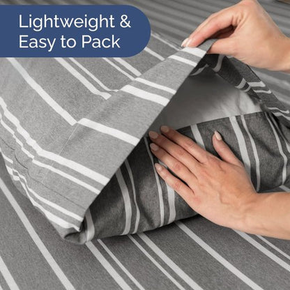 Short Queen Size 4 Piece Sheet Set - RV Short Queen, Soft, Breathable & Cooling Bed Sheets Set w/ Deep Pockets - Hotel Luxury Bedding for Women, Men, Kids, Teens, Boys & Girls, Oeko-Tex - Grey Stripes