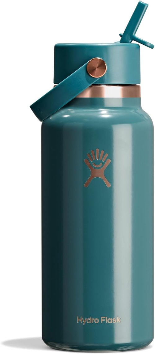 Hydro Flask Water Bottle - Insulated Stainless Steel with Wide Mouth Flex Straw Lid | 32 Oz Sea Rose Gold