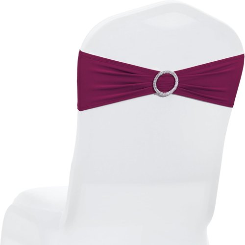 MDS Spandex Chair Sashes - Premium Stretch Covers with Buckle Slider for Weddings & Events | Pack of 10 - Eggplant