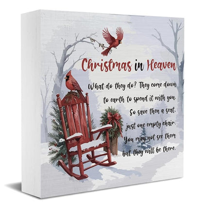 Christmas in Heaven Sign - Sympathy Gift Table Decor 5 x 5 Inches (Variation: Emety)