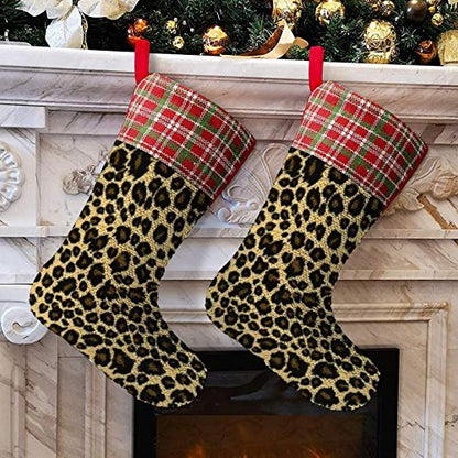 Reversible Sequin Christmas Stocking with Animal Leopard Design - Holiday Decor Gift Bag