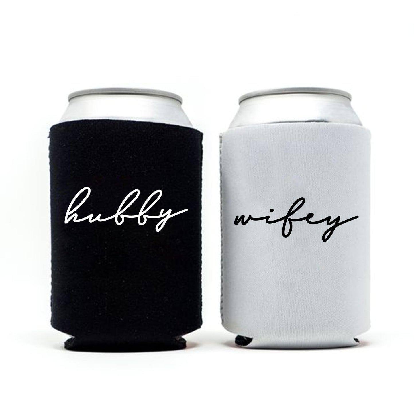 GroomBrideGifts Honeymoon Essentials Gifts - Hubby and Wifye Novelty Can Cooler.