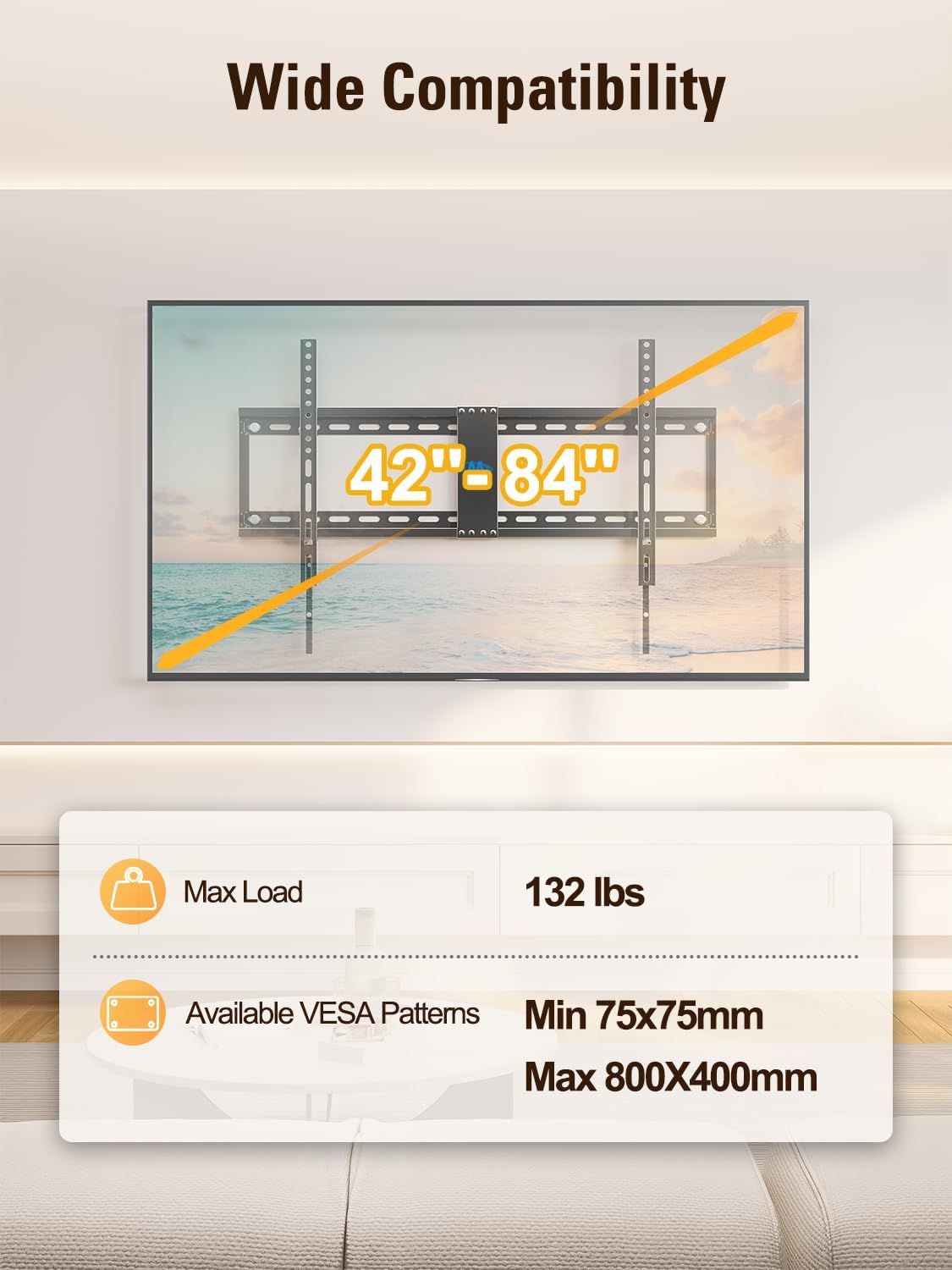 Mounting Dream Tilt TV Wall Mount - Universal Low Profile Design for 42-84 Inch TVs | Max VESA 800x400mm, 132 LBS Capacity