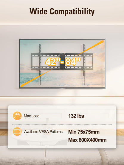 Mounting Dream Tilt TV Wall Mount - Universal Low Profile Design for 42-84 Inch TVs | Max VESA 800x400mm, 132 LBS Capacity
