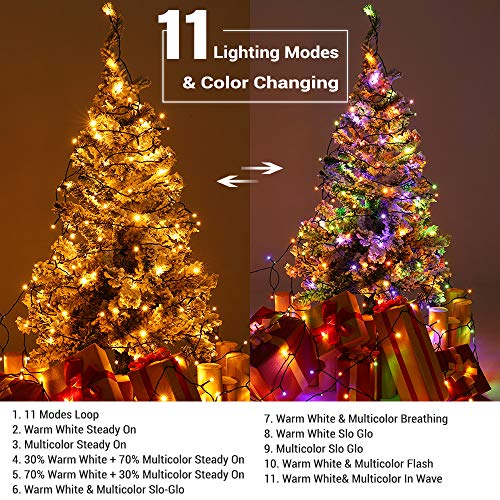 Christmas String Lights 33ft 100 LED Color Changing with Remote - Warm White & Multicolor