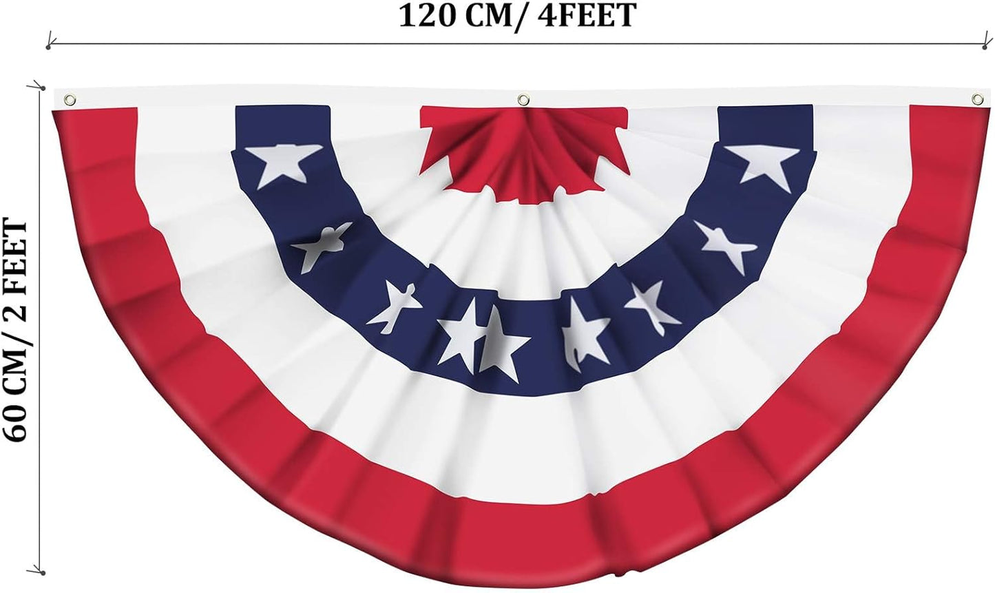 American Flag Bunting - Patriotic Pleated Fan Flag with Brass Grommets | 2x4 Feet for 4th of July Decor