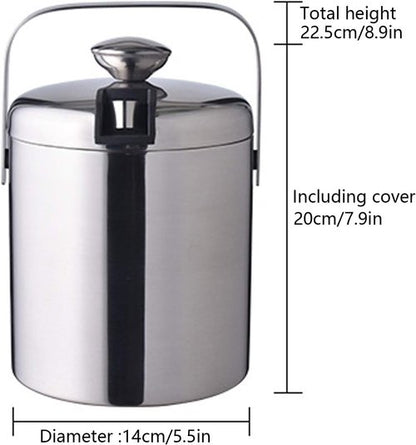 1.3L Stainless Steel Ice Bucket - Double Wall Insulated w/Lid & Scoop, Keeps Ice Cold for Hours (Perfect for Wine, Champagne, Cocktails)