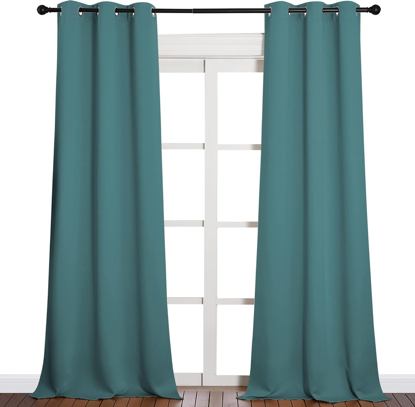 NICETOWN Blackout Curtains for Patio Glass Doors - Sea Teal Privacy Drapes, 42" x 90" (1 Pair)