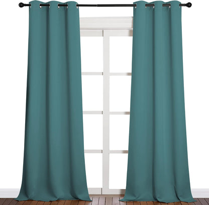 NICETOWN Blackout Curtains for Patio Glass Doors - Sea Teal Privacy Drapes, 42" x 90" (1 Pair)
