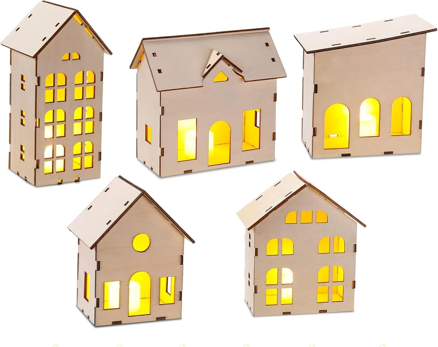 Regine Switzerland Christmas Village Set - 12 Unassembled Houses with 6 LED Candle Lights | Festive Ornaments for Holiday Decor