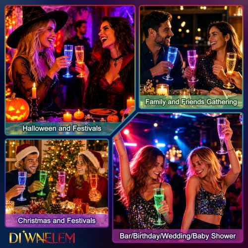 6 Mixed Colors LED Plastic Champagne Flutes 150ml Reusable Party Glasses