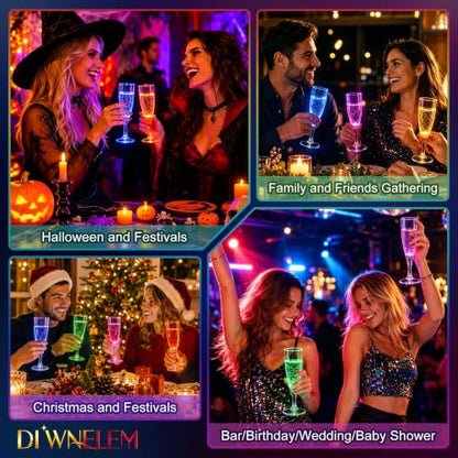 6 Mixed Colors LED Plastic Champagne Flutes 150ml Reusable Party Glasses