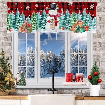 Snowman Winter Snowman Valance Curtain for Windows 54" x 18" - Snowmantree Variation