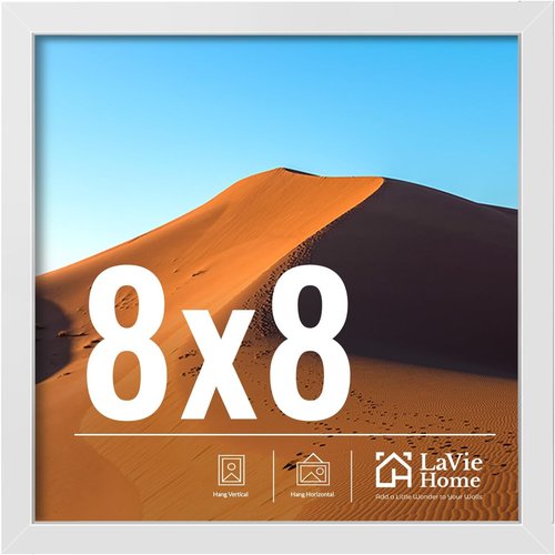 LaVie Home 8x8 Picture Frame - Classic White Square Frame with HD Plexiglas for Wall or Desktop Display