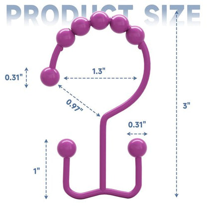 Titanker Shower Curtain Hooks Rings, Rust-Resistant Metal Double Glide Shower Hooks for Bathroom Shower Rods Curtains, Set of 12 Hooks - Fuchsia Rose