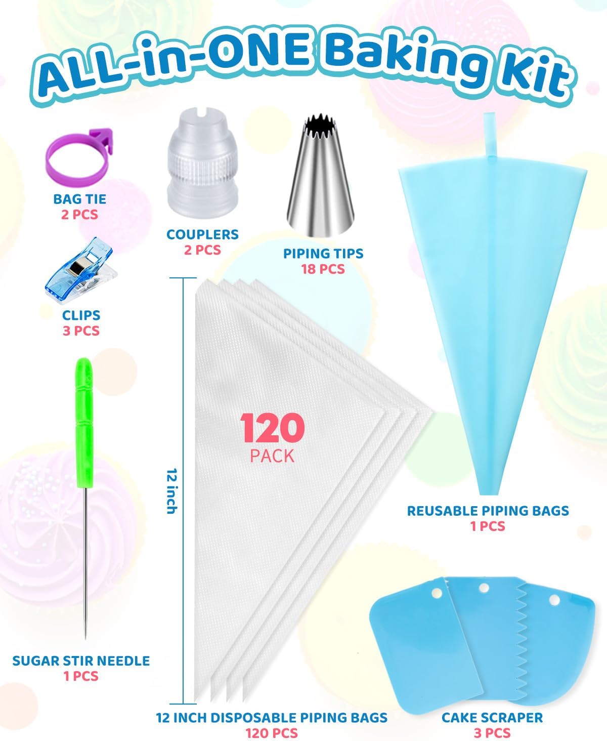 Skiennix 130 Pcs Cake Decorating Set - Piping Bags, Tips, and Accessories for Perfect Cakes