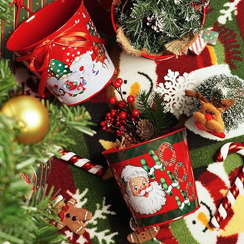 Red Putuo Decor Christmas Metal Buckets Set of 5 Holiday Ice Buckets
