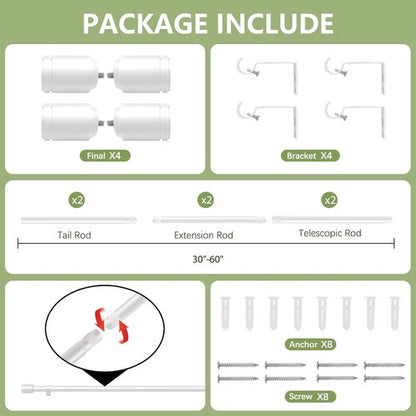 Adjustable 5/8” Diameter Curtain Rods by [Brand Name] - 30-60 Inch, White, 2 Pack with Brackets for Small Windows