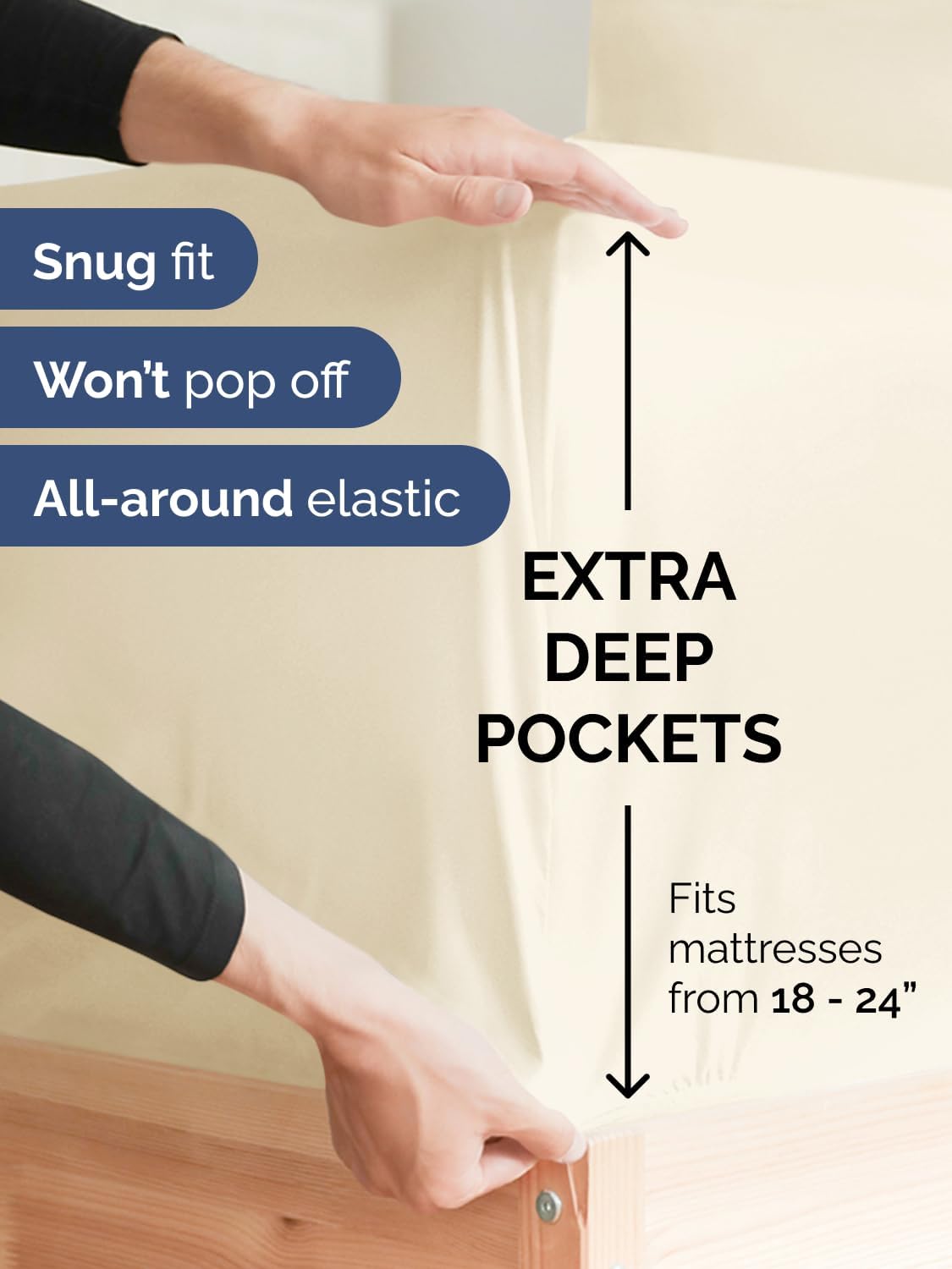 Skiennix Extra Deep Cal King Sheet Set | 6-Piece Breathable Cooling Bedding - Soft, Wrinkle-Free Off White