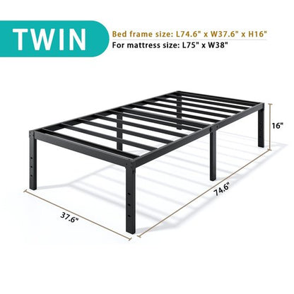 LUMUNANCE Metal Bed Frame Twin Size - 16 Inch Heavy-Duty Twin Platform Bed Frame No Box Spring Needed, Easy Assembly, Noise-Free, Sturdy Mattress Foundation, Underbed Storage Space
