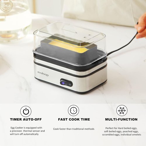Evoloop Rapid Egg Cooker - Electric 6-Egg Capacity with 1.7L Electric Kettle | Perfect Breakfast Solution