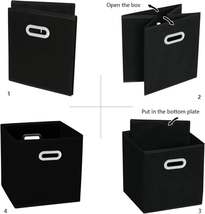 Skiennix Fabric Storage Bins - Foldable Cube Organizer with Dual Handles | Set of 3, Black