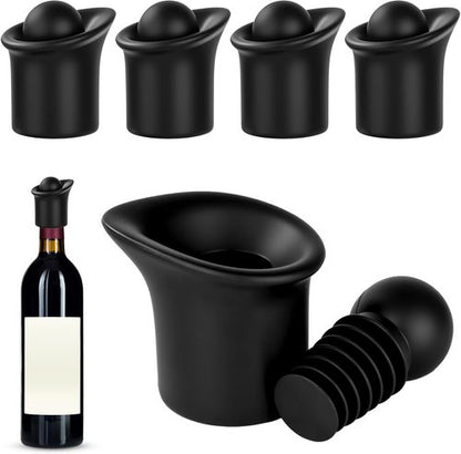 4pcs Black Wine Stopper，Red Wine Saver for Red Wine, Baijiu and Champagne with Filtration Pouring Function