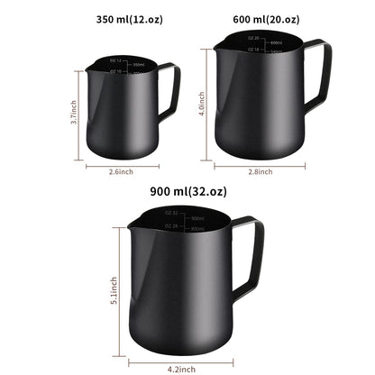 Milk Frothing Pitcher, Stainless Steel Espresso Steaming Pitcher 320Z/900ML Coffee Milk Frother Cup with Decorating Art Pen for Espresso Machine, Milk Frother, Latte Art Black