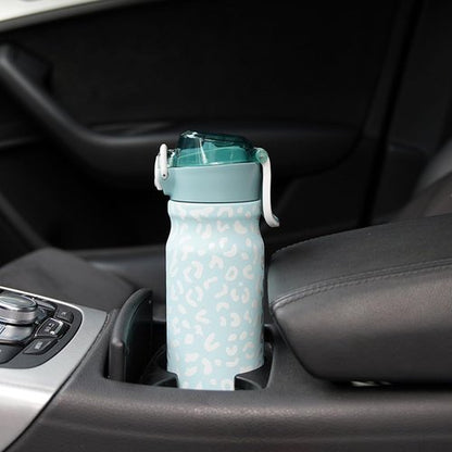 BJPKPK Insulated Water Bottle - 18oz Stainless Steel Thermal Flask with Straw & Carry Handle | Light Blue Leopard