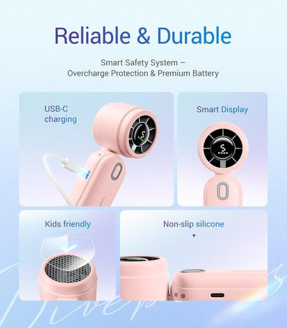Diveblues Handheld Fan - 3-in-1 Mini Portable Turbo Fan with 12H Max Cooling | 4000mAh Battery & LED Display