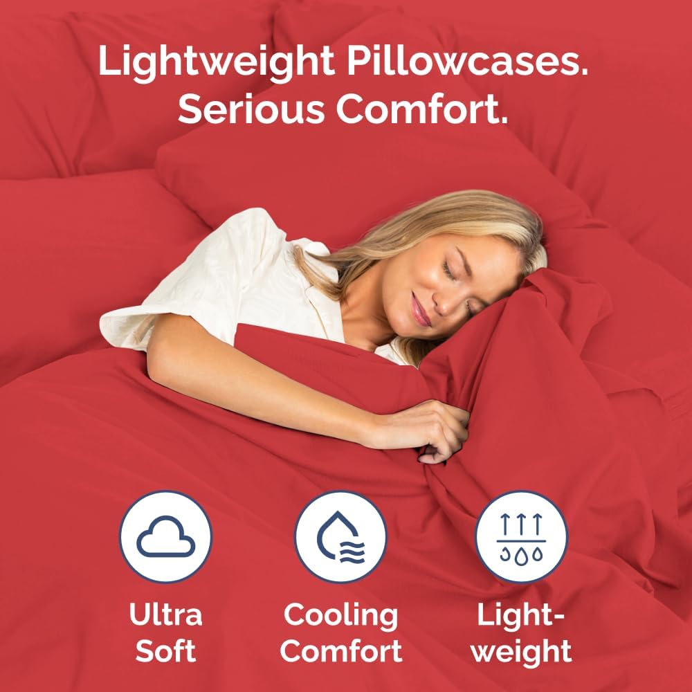 Skiennix Body Pillowcases Set of 4 | Soft, Cozy 20x54 Long Pillow Covers for Side Sleepers - Machine Washable, Fade Resistant (Red)