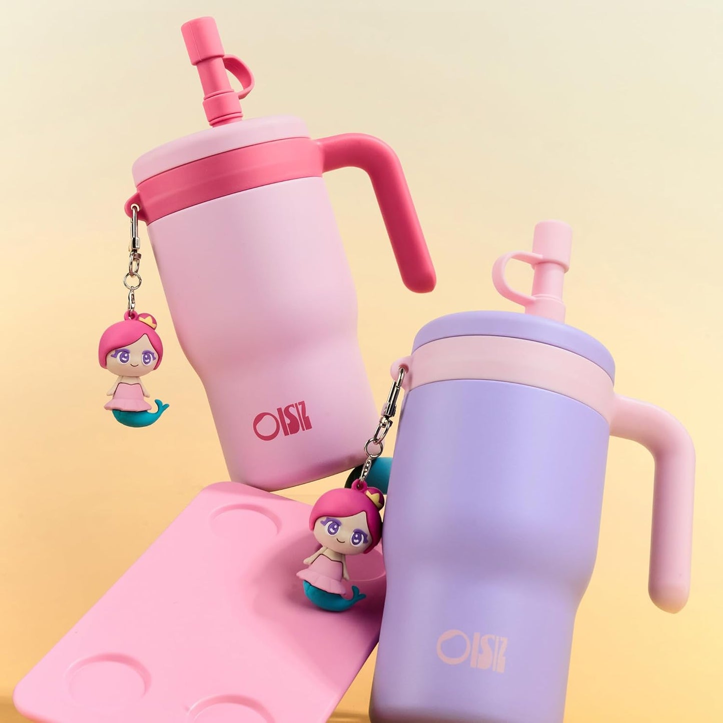 OISIZ 14oz Kids Tumbler - Leakproof Stainless Steel Cup with Straw Lid & Handle | Pink
