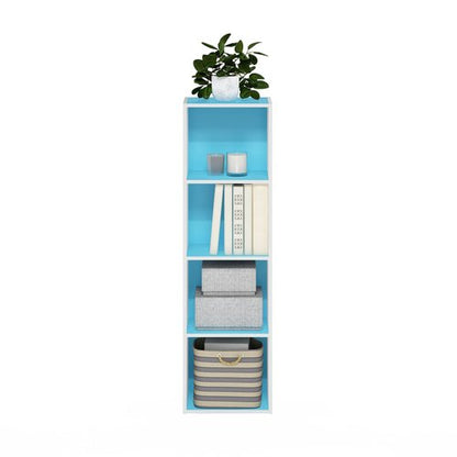 Furinno PASIR Book Shelf, 4-Tier Modern Bookshelf, Open Shelves Bookcase 9 x 12 x 42, Easy Assembly, for Living Room, Bedroom, Home Office, Light Blue/White