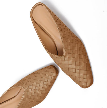 Woven Mules for Women Slip on Comfortabke Metallic Slides Ladies Trendy Square Toe Hidden Wedge Mules