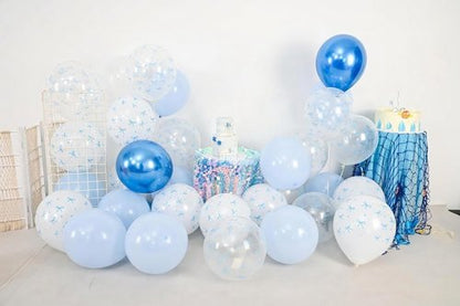 Blue Bow Balloons - 30 Pcs 12-Inch Blue & White Printed Balloons for Bachelorette Party Decor