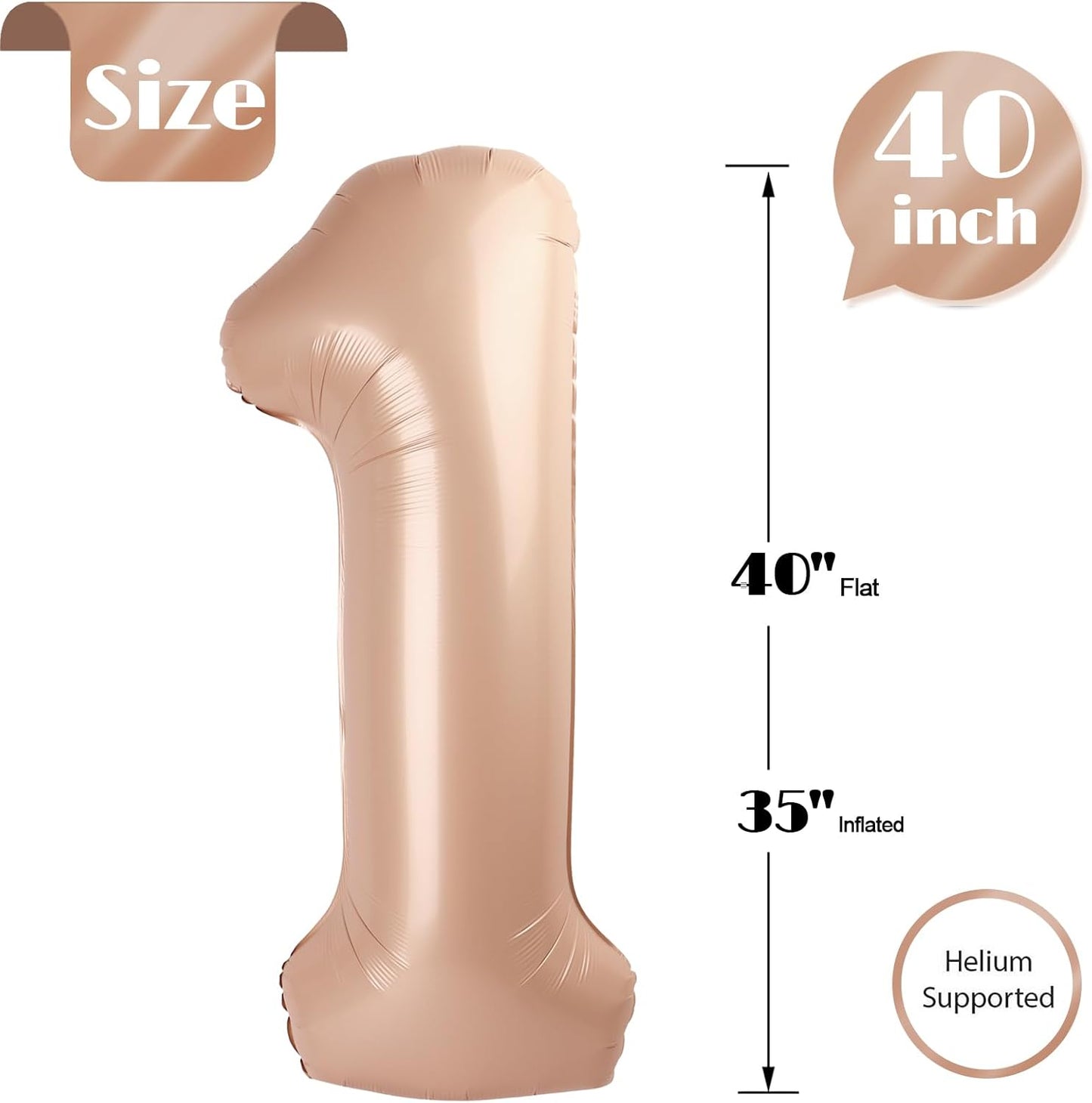Regine Switzerland 40-Inch Light Brown Number 1 Balloon - Perfect First Birthday Decoration for Kids