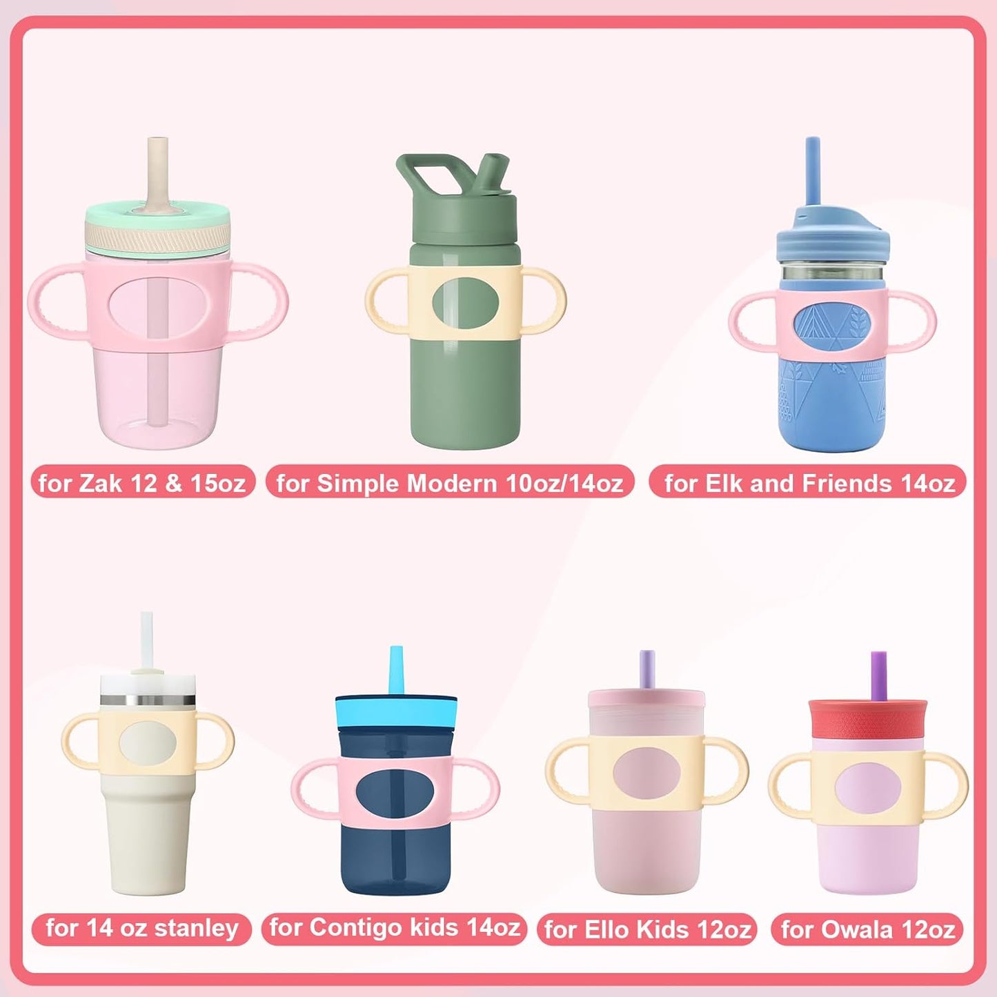 Mity Rain Cup Grip - Silicone Dual-Handle for Owala, Zak, and Stanley Toddler Cups | Beige & Pink