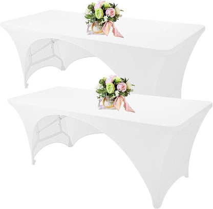 Fivenl Spandex Rectangle Tablecloths - 72 x 30 Inch White Stretch Covers for 6FT Tables | Washable & Fitted for Events