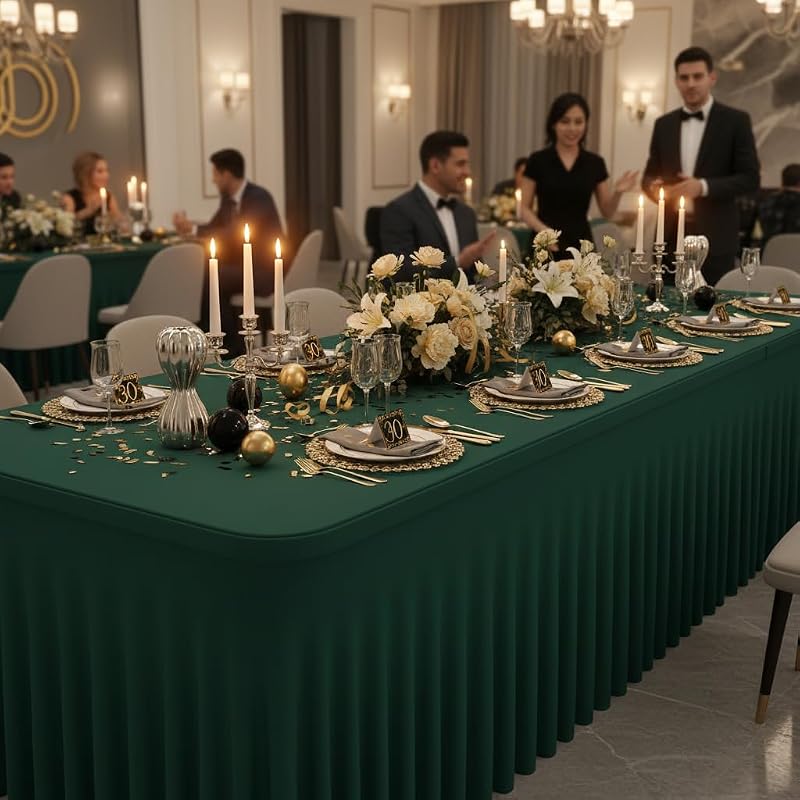 4 Pack 6ft Hunter Green Spandex Tablecloths - Fitted 72 Inch Table Cover, Wrinkle-Resistant
