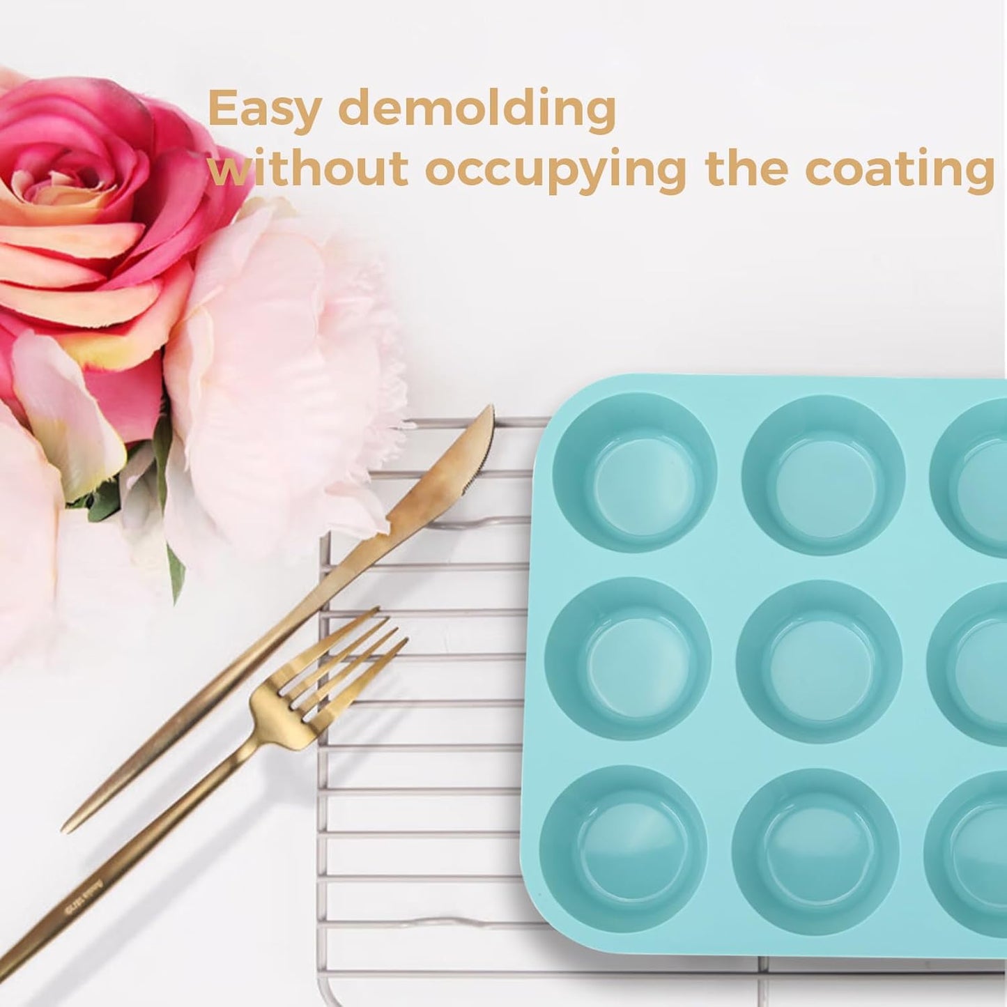 Skiennix Silicone Muffin Pan - Nonstick 12-Cup Bakeware Set for Muffins, Tarts & Bread - 3 Pack