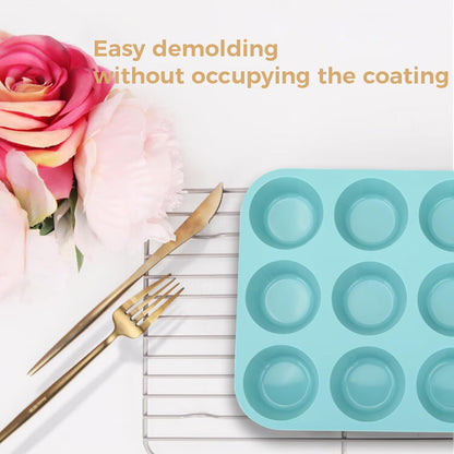 Skiennix Silicone Muffin Pan - Nonstick 12-Cup Bakeware Set for Muffins, Tarts & Bread - 3 Pack