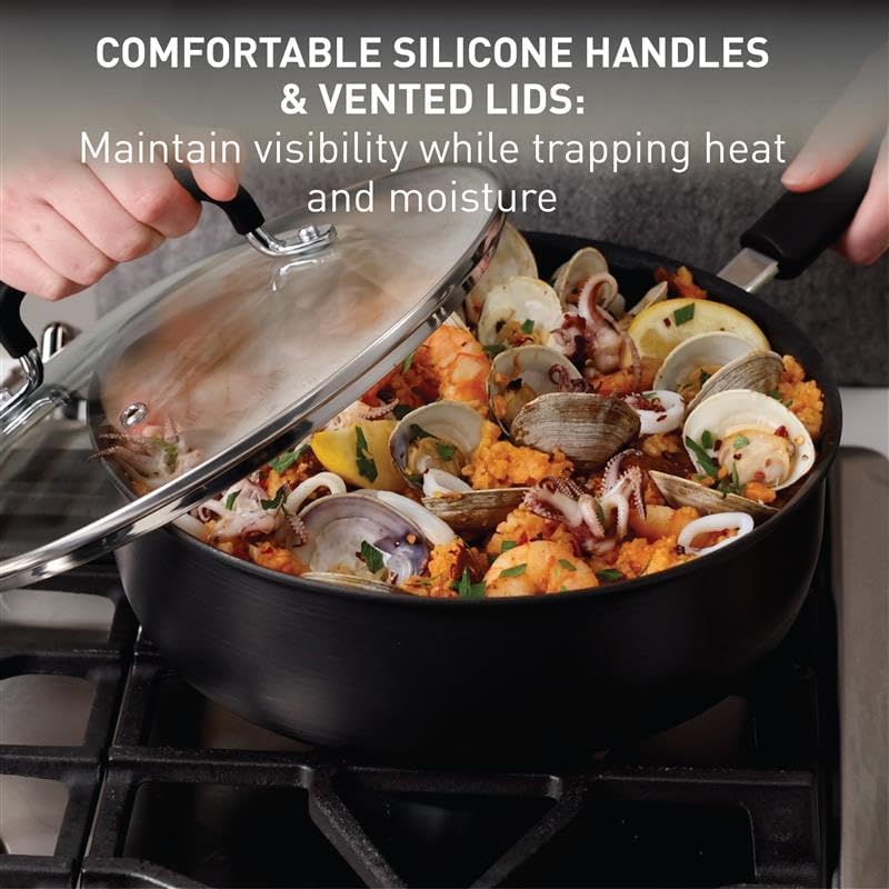T-Fal Ultimate Nonstick Cookware Set - 17-Piece Hard Anodized Pots & Pans | Dishwasher Safe, Onyx Finish